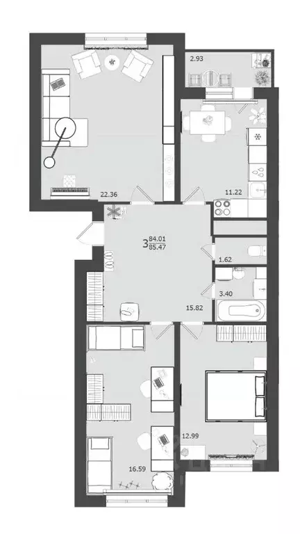 3-к кв. Московская область, Клин ул. Профсоюзная, 19 (85.47 м) - Фото 0