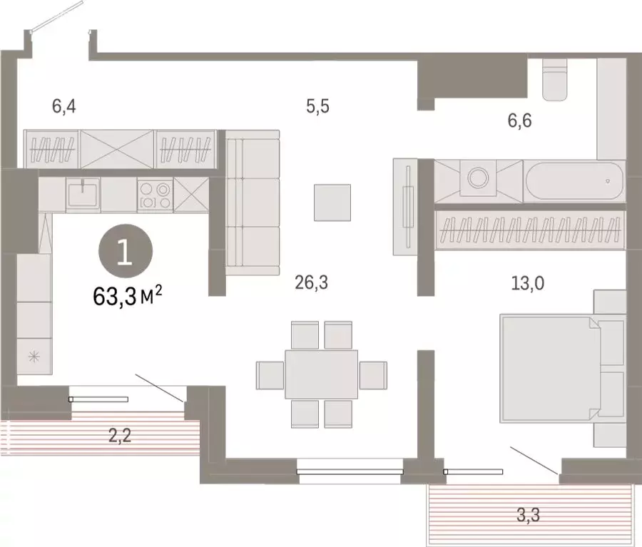 1-комнатная квартира: Екатеринбург, улица Войкова, 15 (63.32 м) - Фото 1