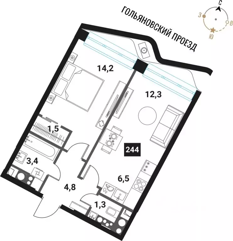 2-к кв. Москва Интеллигент жилой комплекс (44.0 м) - Фото 0