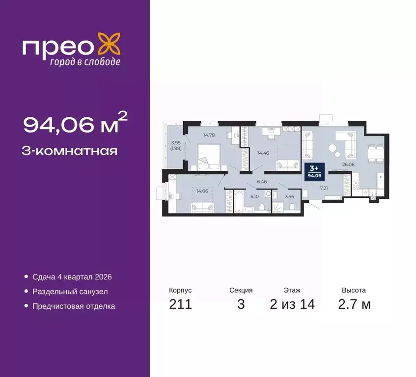 3-к кв. Тюменская область, Тюмень ул. Арктическая, 6 (94.06 м) - Фото 0