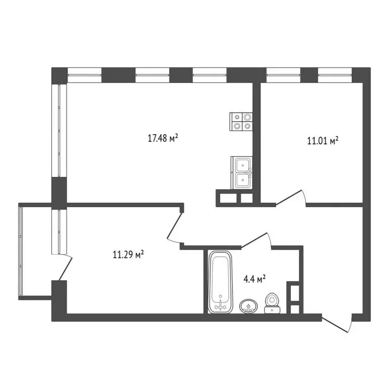 2-комнатная квартира: Тюмень, Комбинатская улица, 16к1 (56.14 м) - Фото 1