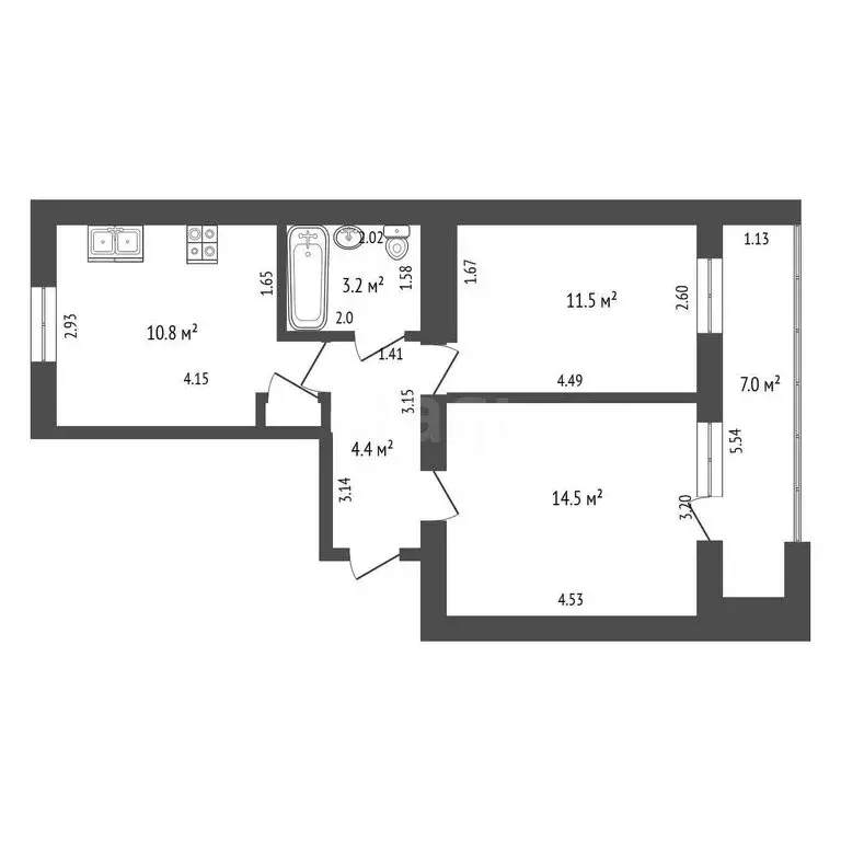 2-комнатная квартира: Стерлитамак, улица Артёма, 69 (44.8 м) - Фото 1