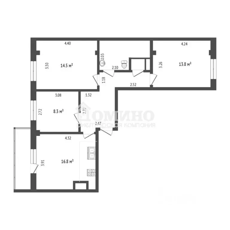 3-к кв. Тюменская область, Тюмень ул. Николая Никитина, 6 (70.0 м) - Фото 2