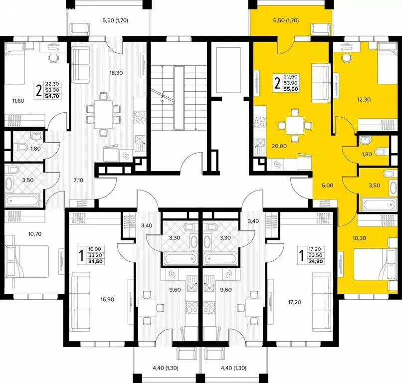 2-комнатная квартира: Сукко, жилой комплекс Кипарис (55.6 м) - Фото 1
