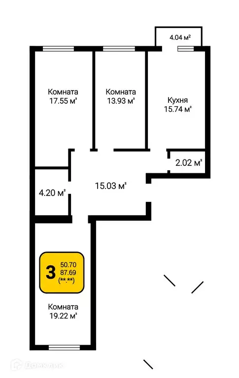 Продаётся 3-к квартира, 88.81 м - Фото 0