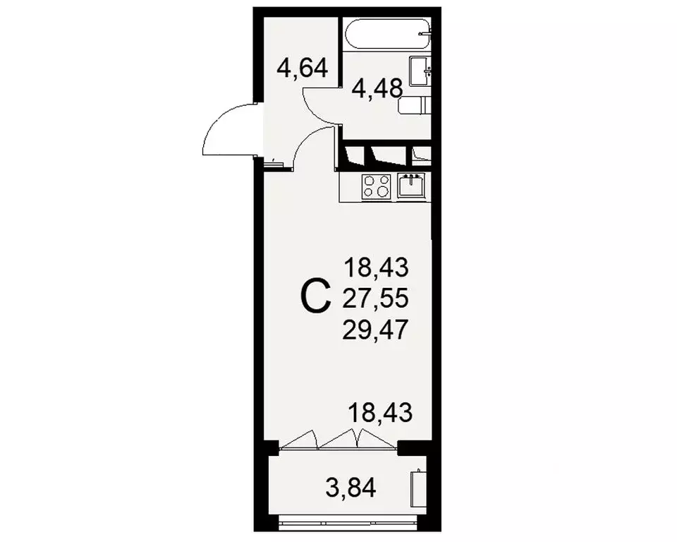 1-к кв. Тульская область, Тула ул. Федора Смирнова, 2 (29.47 м) - Фото 0