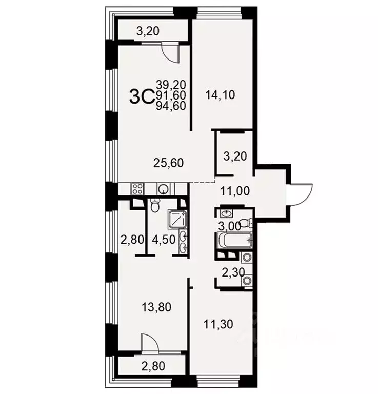 3-к кв. Рязанская область, Рязань Московское ш., 49к1 (94.6 м) - Фото 1