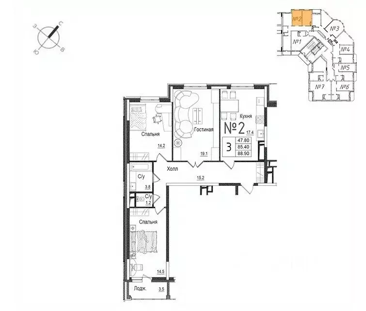 3-к кв. Московская область, Наро-Фоминск ул. Новикова, 20/1 (89.3 м) - Фото 0