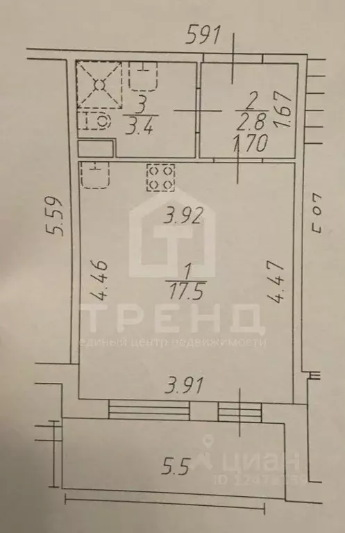 Студия Санкт-Петербург ул. Орбитальная, 5 (29.2 м) - Фото 2