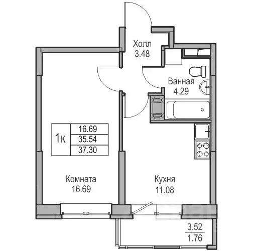 1-к кв. Санкт-Петербург ул. Ивинская, 1к3 (37.41 м) - Фото 0