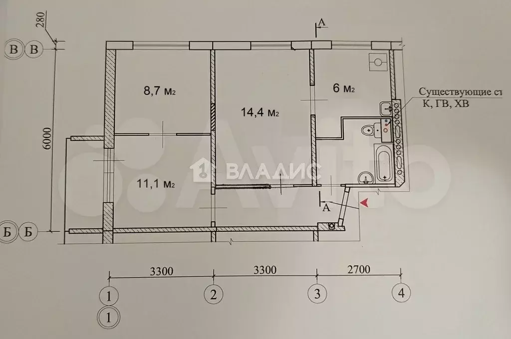 3-к. квартира, 49,1 м, 5/9 эт. - Фото 0