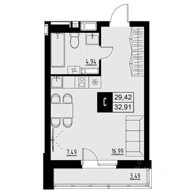 Студия Самарская область, Самара Южное ш., 7А (31.17 м) - Фото 1