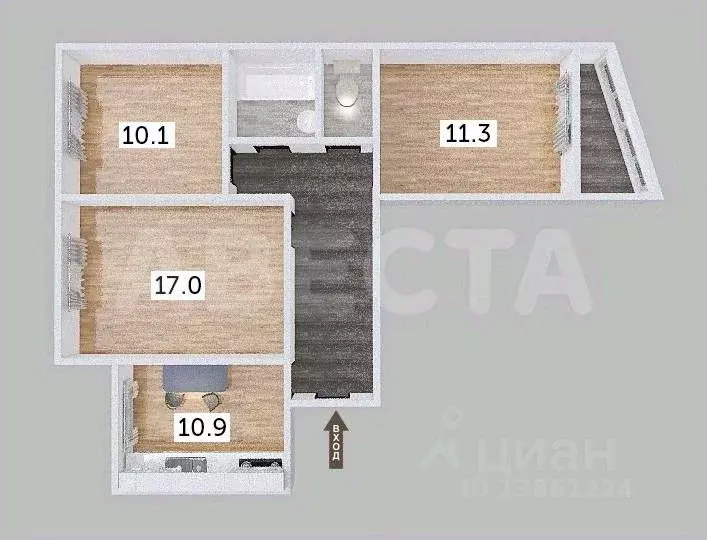 3-к кв. Омская область, Омск ул. 70 лет Октября, 10 (62.5 м) - Фото 2