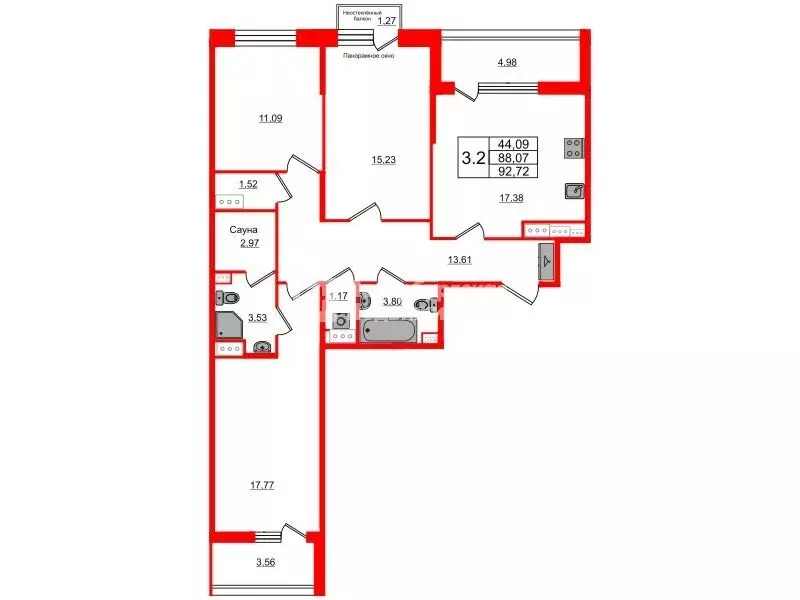 3-комнатная квартира: Санкт-Петербург, улица Лидии Зверевой, 6 (87.2 ... - Фото 1