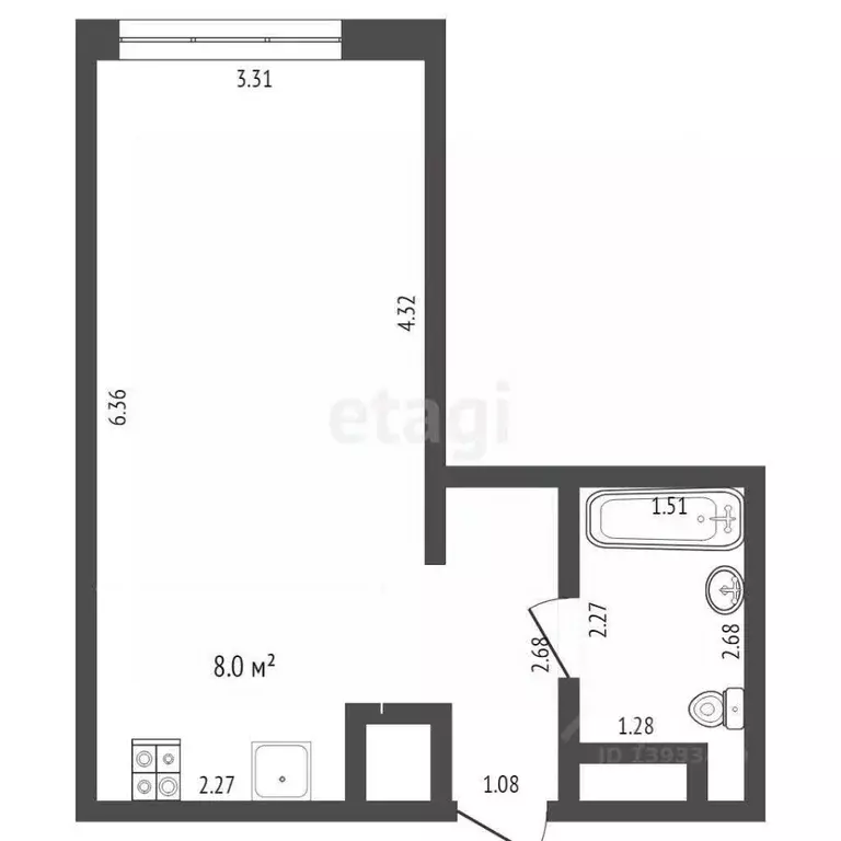 Студия Тюменская область, Тюмень ул. Новоселов, 105 (25.2 м) - Фото 0