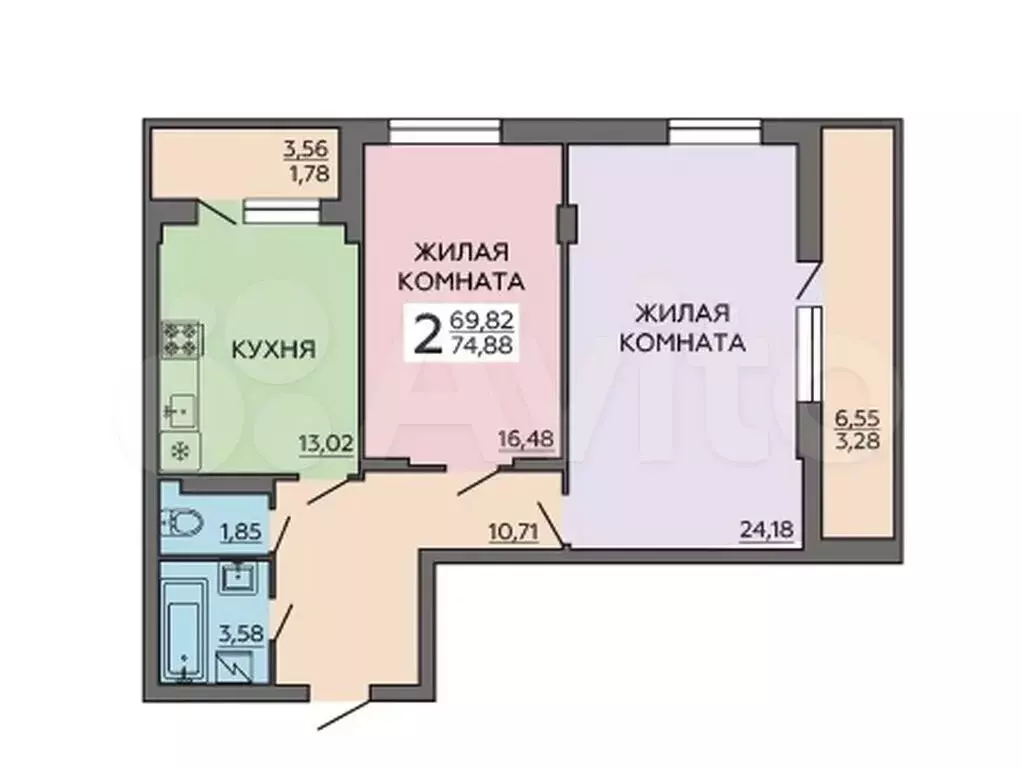 2-к. квартира, 75,4 м, 3/12 эт. - Фото 0