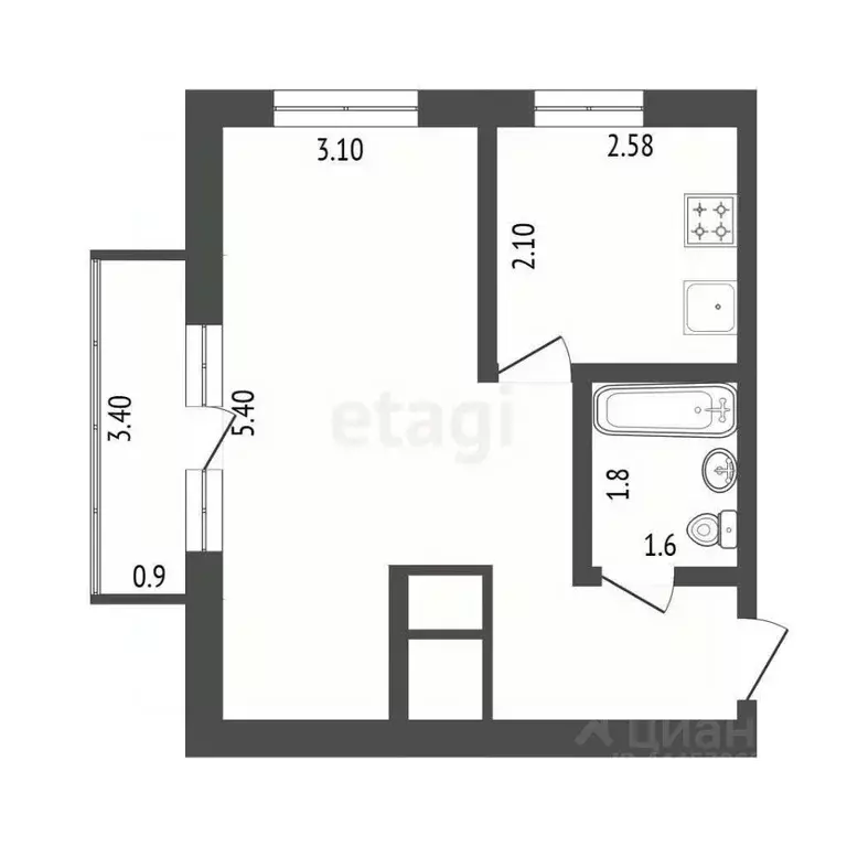 1-к кв. Челябинская область, Челябинск Липецкая ул., 23 (32.2 м) - Фото 1