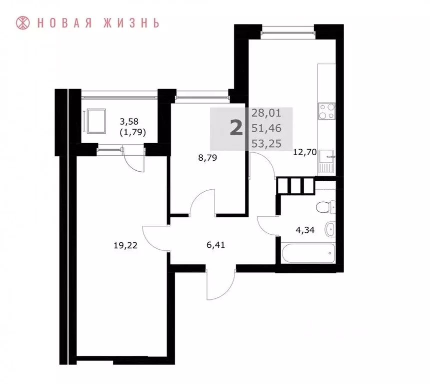2-к кв. Самарская область, Самара  (53.3 м) - Фото 1