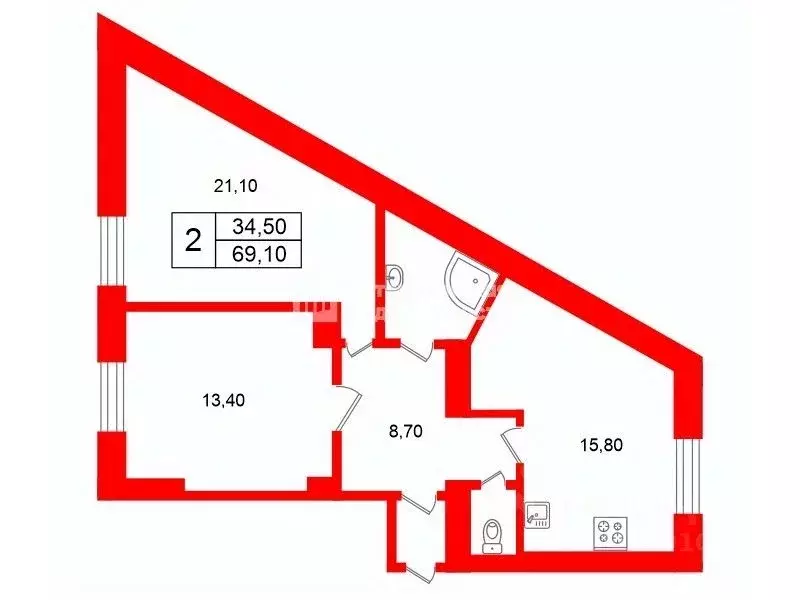 2-к кв. Санкт-Петербург наб. Реки Карповки, 13 (69.1 м) - Фото 1