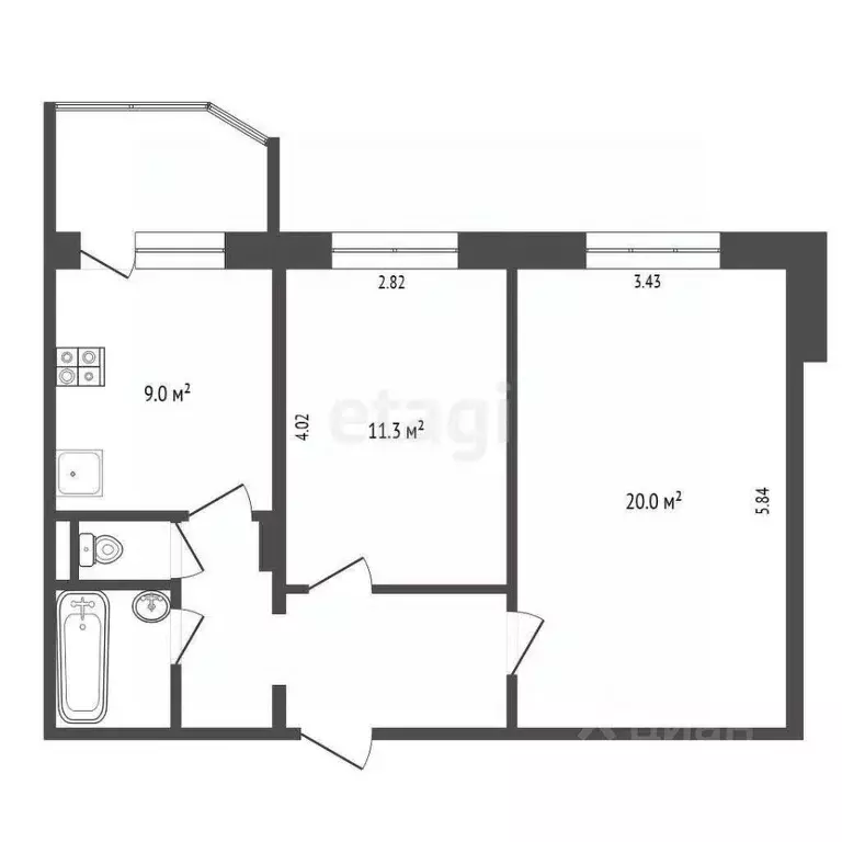 2-к кв. Ханты-Мансийский АО, Сургут ул. Крылова, 49 (53.7 м) - Фото 1