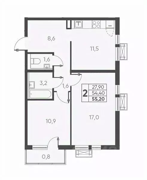 2-к кв. Краснодарский край, Новороссийск ул. Мурата Ахеджака, 1В (55.2 ... - Фото 0