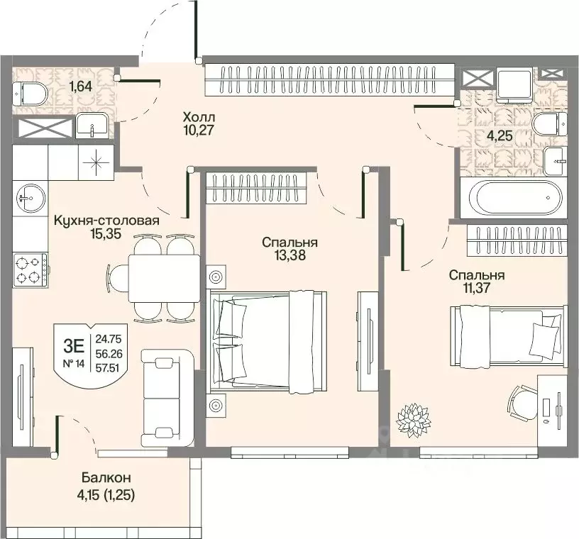 2-к кв. Ленинградская область, Всеволожский район, Бугровское ... - Фото 1