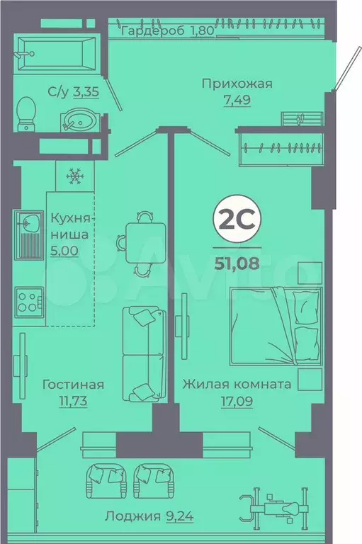 2-к. квартира, 51 м, 16/25 эт. - Фото 0