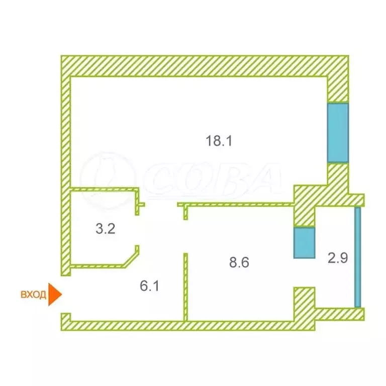 1-комнатная квартира: Тюменский муниципальный округ, посёлок ... - Фото 2
