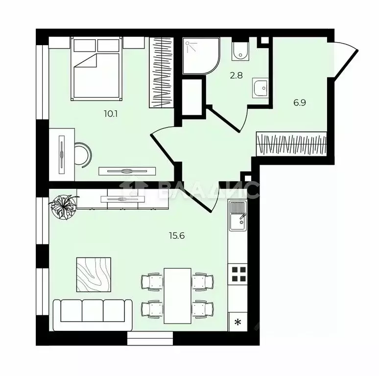 1-к кв. Санкт-Петербург ул. Морской Пехоты, 26к1 (35.4 м) - Фото 2