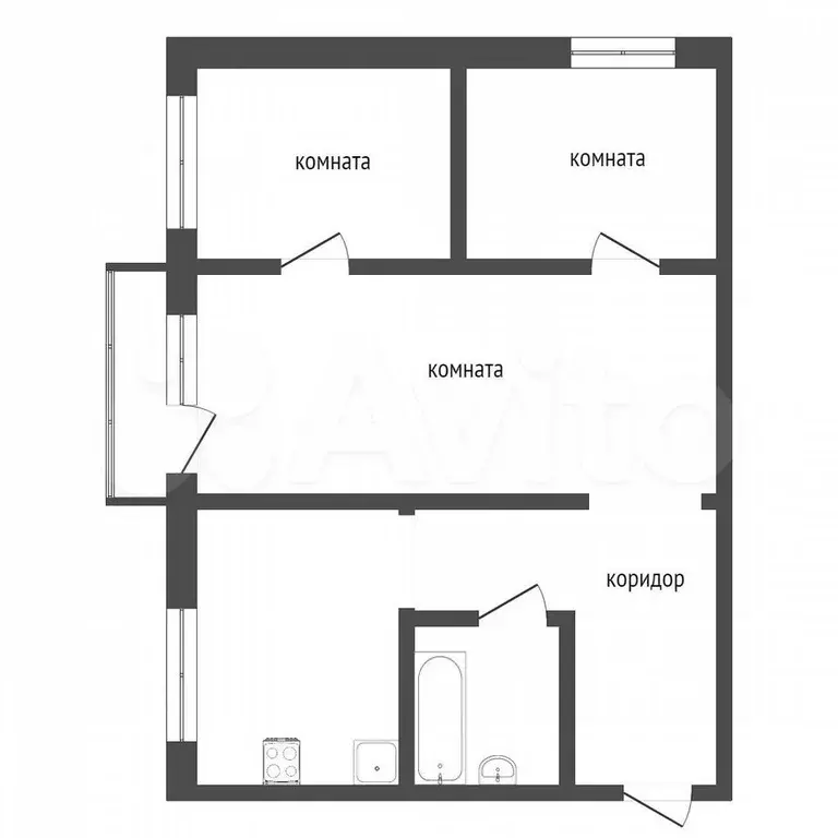 3-к. квартира, 56,9 м, 3/5 эт. - Фото 0