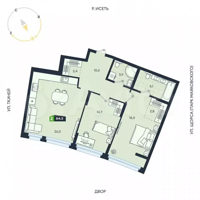 2-к. квартира, 84,5 м, 3/16 эт. - Фото 0