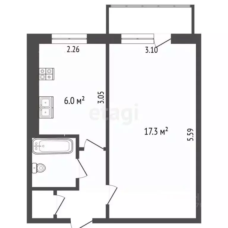1-к кв. Белгородская область, Белгород ул. Костюкова, 51 (30.1 м) - Фото 2