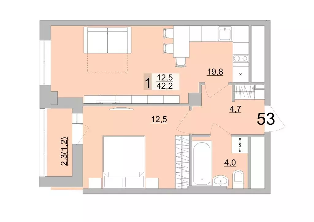 1-комнатная квартира: Екатеринбург, Черкасская улица, 5к3 (42.2 м) - Фото 0
