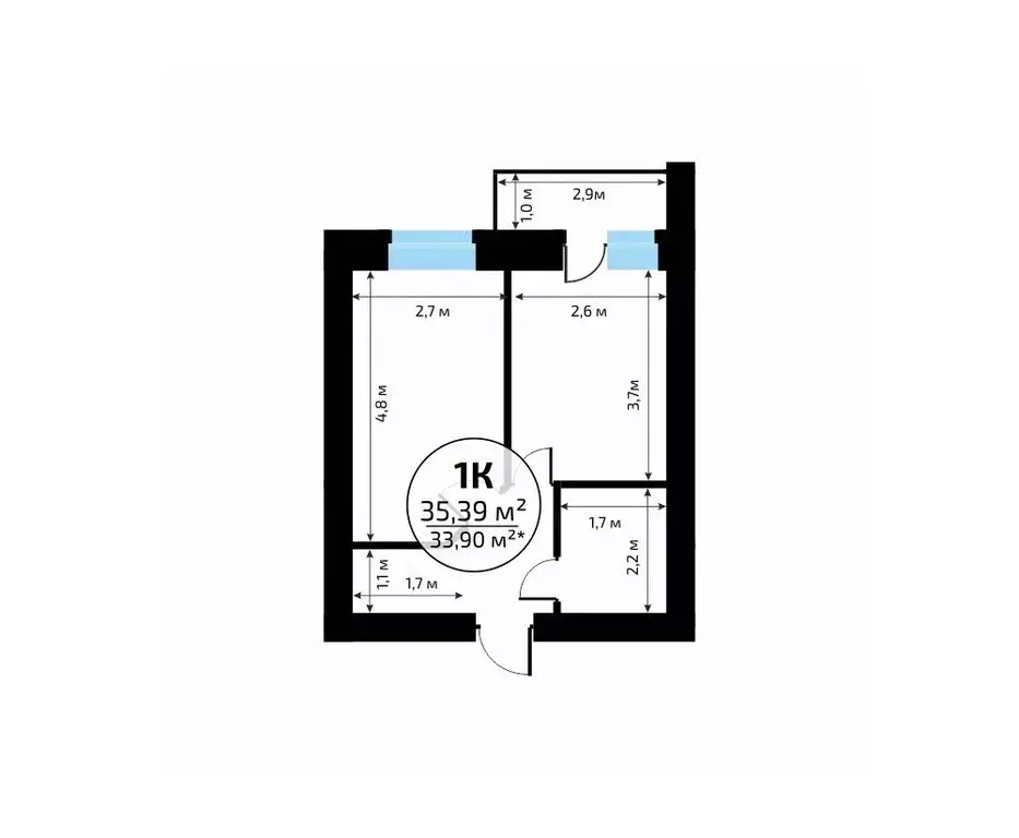 1-к кв. Самарская область, Самара пос. Мехзавод, 1-й кв-л, 50 (35.39 ... - Фото 2