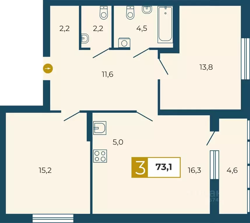 3-к кв. Свердловская область, Екатеринбург ул. Викулова, 24 (73.1 м) - Фото 0