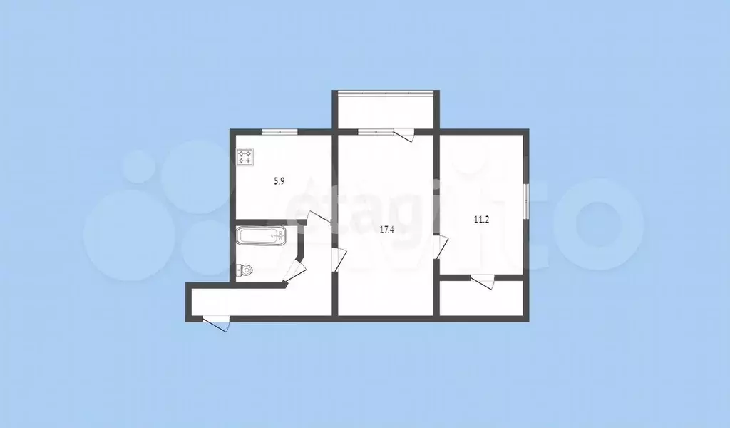 2-к. квартира, 47 м, 4/4 эт. - Фото 0