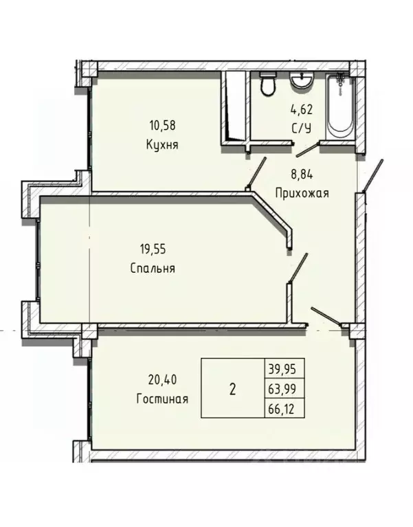 2-к кв. Кабардино-Балкария, Нальчик Московская ул., 14 (66.12 м) - Фото 1