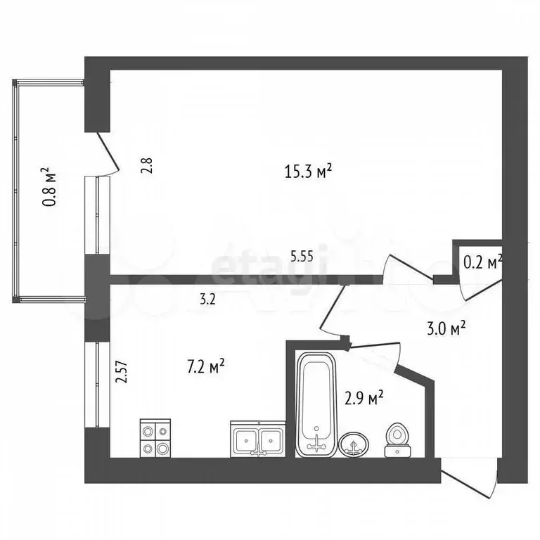 1-к. квартира, 29,5 м, 1/5 эт. - Фото 0