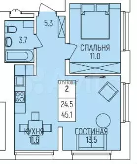 2-к. квартира, 45,1 м, 19/23 эт. - Фото 0