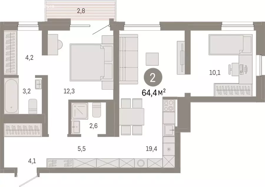 2-комнатная квартира: Екатеринбург, переулок Ритслянда, 15 (64.35 м) - Фото 1