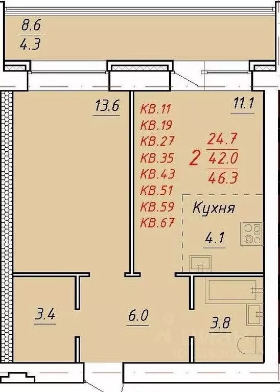 2-к кв. Алтайский край, Новоалтайск Индустриальная ул., 18 (46.3 м) - Фото 0