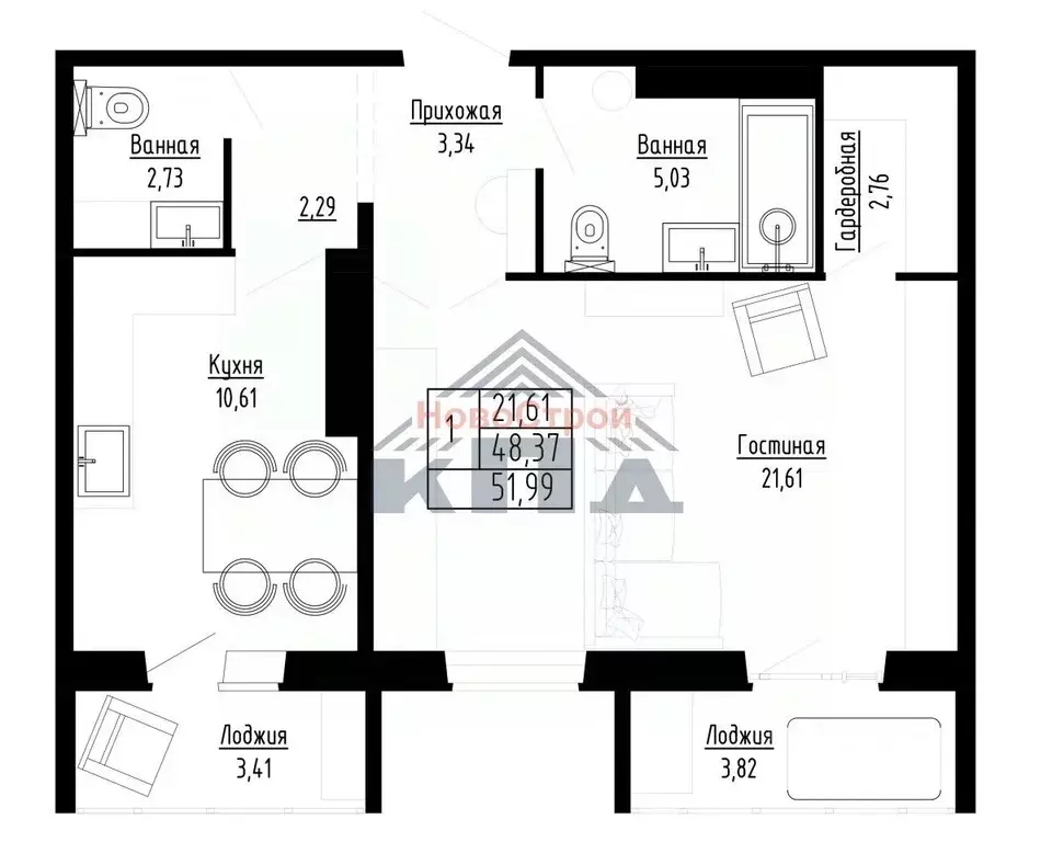 1-к кв. Омская область, Омск ул. Леонида Маслова, 7 (52.0 м) - Фото 1