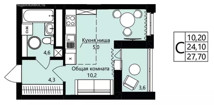 Квартира-студия: Саранск, жилой район Юбилейный, 3-й микрорайон, ЖК ... - Фото 1