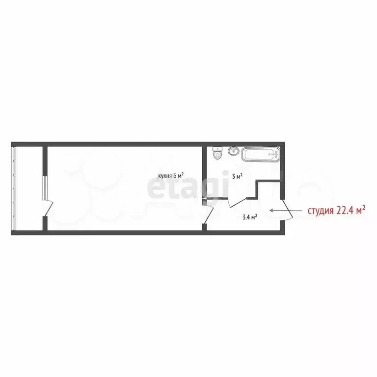 Квартира-студия, 22,4 м, 2/13 эт. - Фото 0