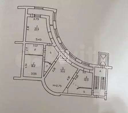 3-к. квартира, 121,4 м, 3/6 эт. - Фото 0