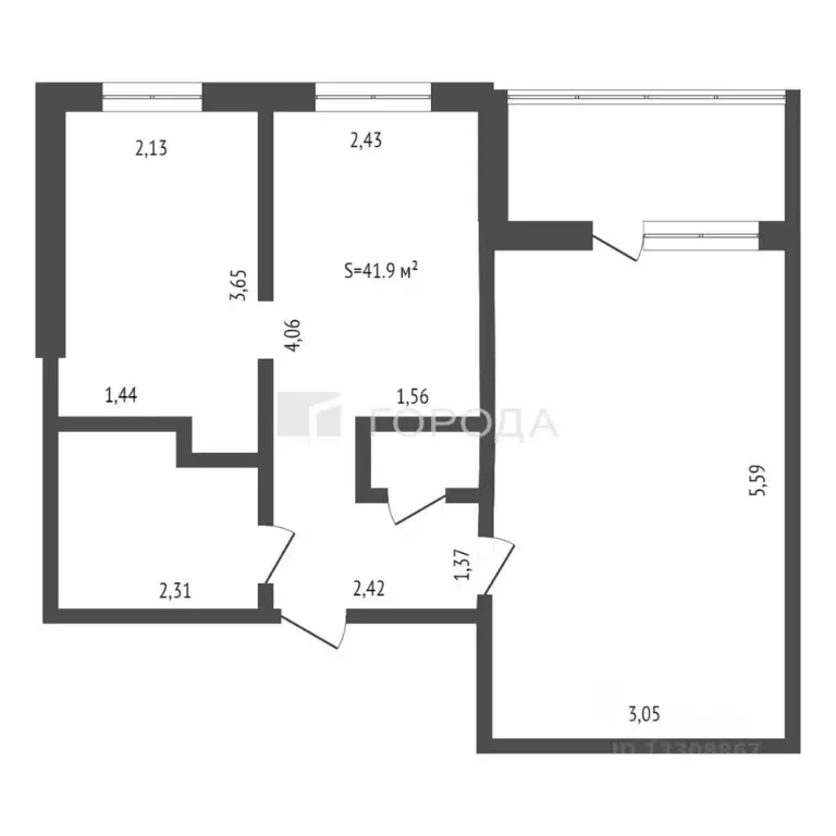 2-к кв. Кемеровская область, Новокузнецк ул. Грдины, 17 (41.9 м) - Фото 1