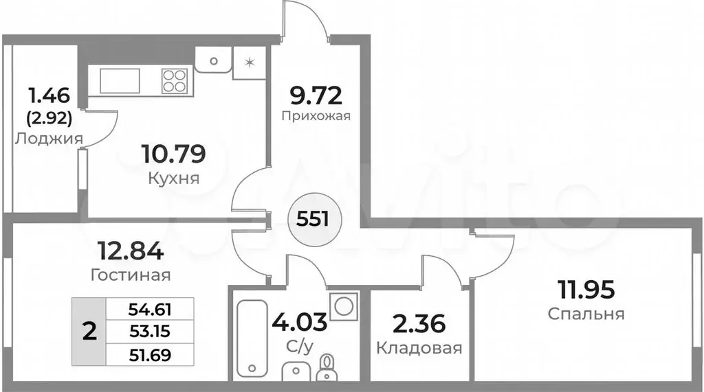 2-к. квартира, 54,6 м, 1/10 эт. - Фото 1
