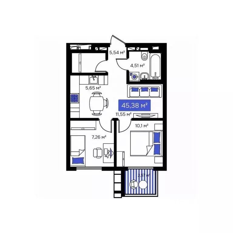 2-к кв. Приморский край, Владивосток Визионер жилой комплекс (45.38 м) - Фото 1