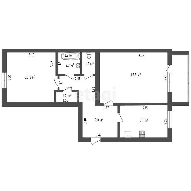 2-комнатная квартира: Ишим, Паровозная улица, 80 (50.8 м) - Фото 1