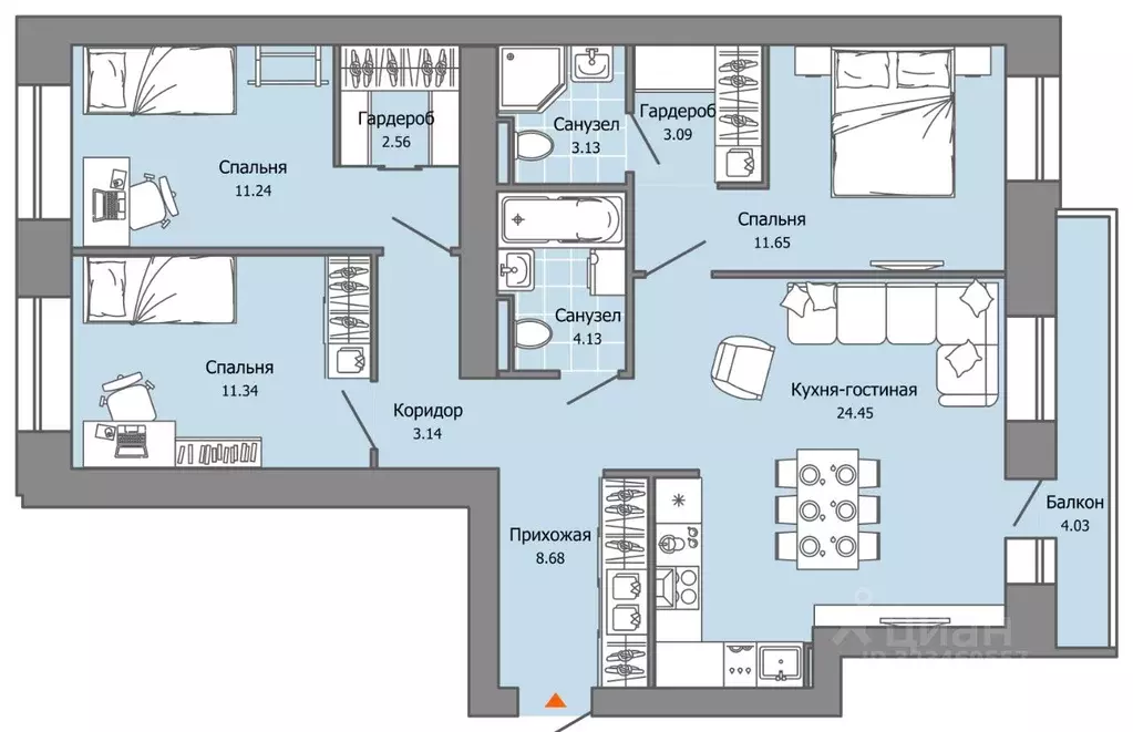 3-к кв. Пермский край, Пермь ул. Дзержинского, 35А (85.0 м) - Фото 2